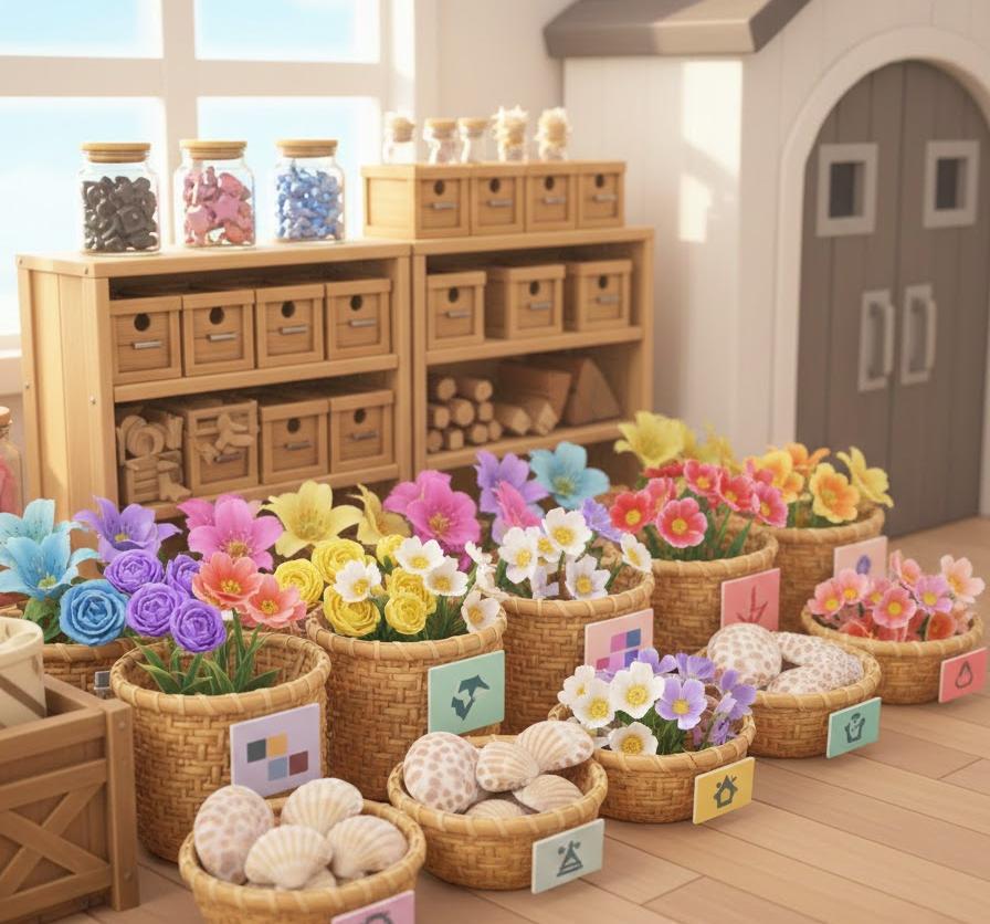 花と貝殻を効率よく分ける整理術